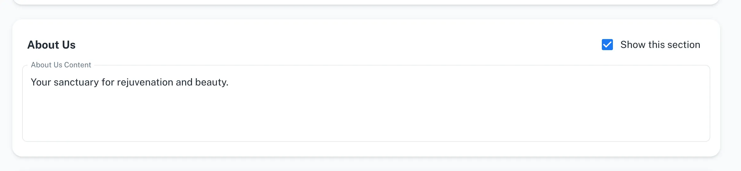 Example of configuring the 'About Us' section